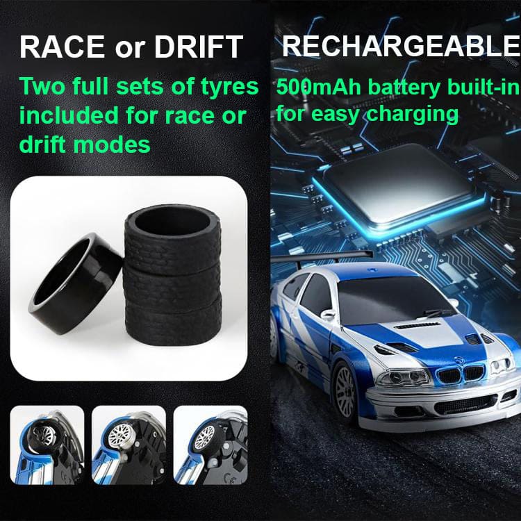 4301G 1:43 Scale RC 4WD Gyro Assist Drift Car, LED Lights, Drift and Race Tyres