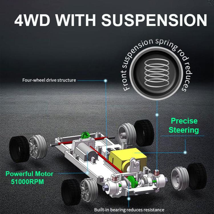4301G 1:43 Scale RC 4WD Gyro Assist Drift Car, LED Lights, Drift and Race Tyres