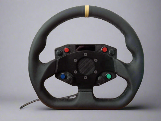 RaceCraftsNZ D'Shaped Racing Wheel with Button Box, 6 Momentary Buttons, 2x Rotary Encoder, LED RPM Strip