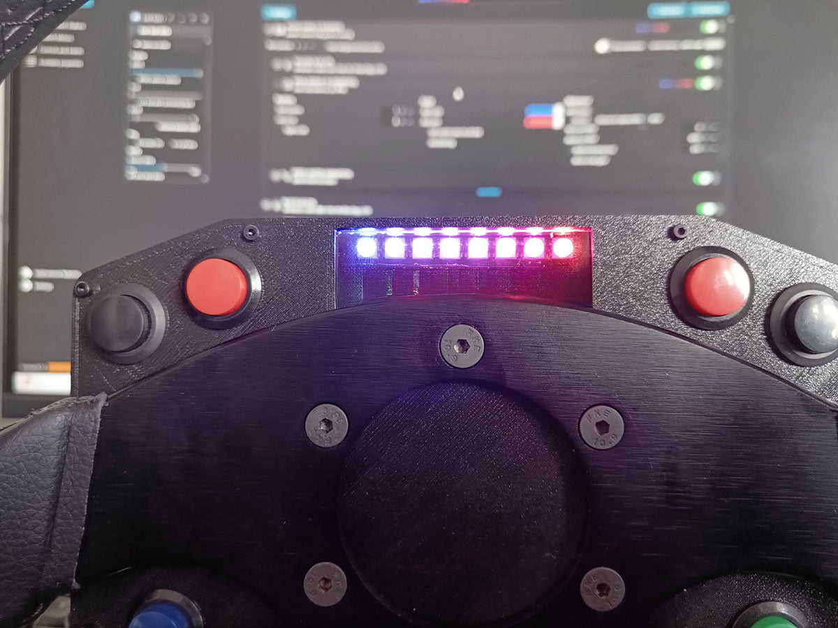RaceCraftsNZ D'Shaped Racing Wheel with Button Box, 6 Momentary Buttons, 2x Rotary Encoder, LED RPM Strip