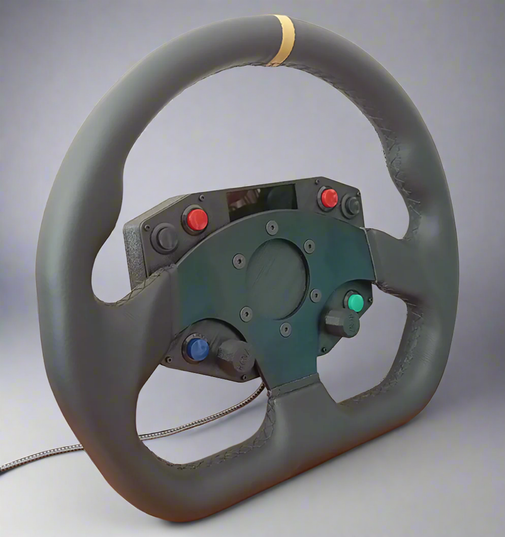 RaceCraftsNZ D'Shaped Racing Wheel with Button Box, 6 Momentary Buttons, 2x Rotary Encoder, LED RPM Strip