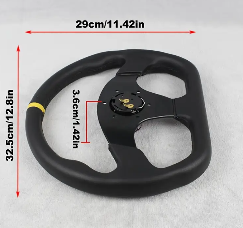 D'Shaped Racing Wheel, 320mm, 70mm Bolt Pattern, Aluminium Frame, Soft PU Leather