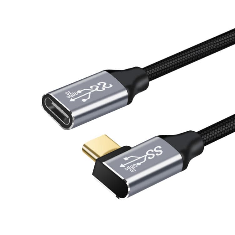 USB Type-C Elbow Male to Female Extension Cable, 10Gbps, 100W, 2Mtr