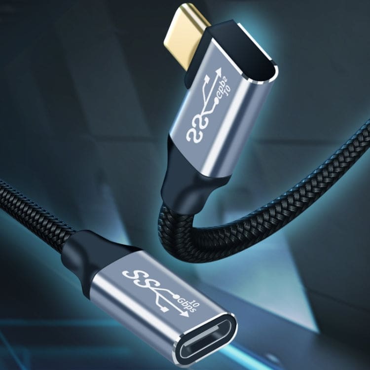 USB Type-C Elbow Male to Female Extension Cable, 10Gbps, 100W, 2Mtr