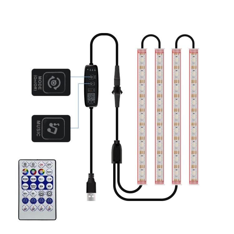 Zengge LED Light Bar Set for Car or Desk, Bluetooth Phone App, USB, Music Mode, Patterns