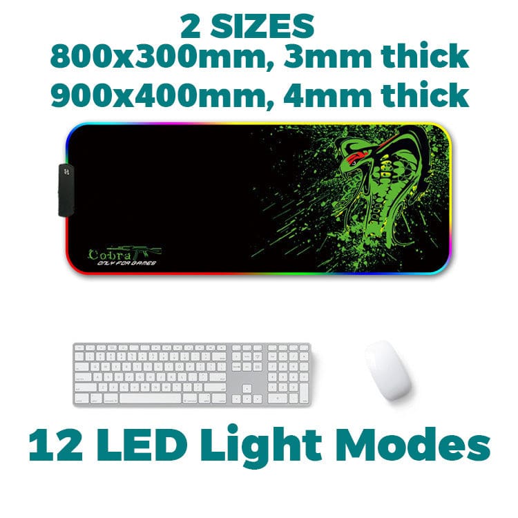 Cobra LED Edge-Lit Large Desktop and Mouse Pad, 12 Lighting Modes