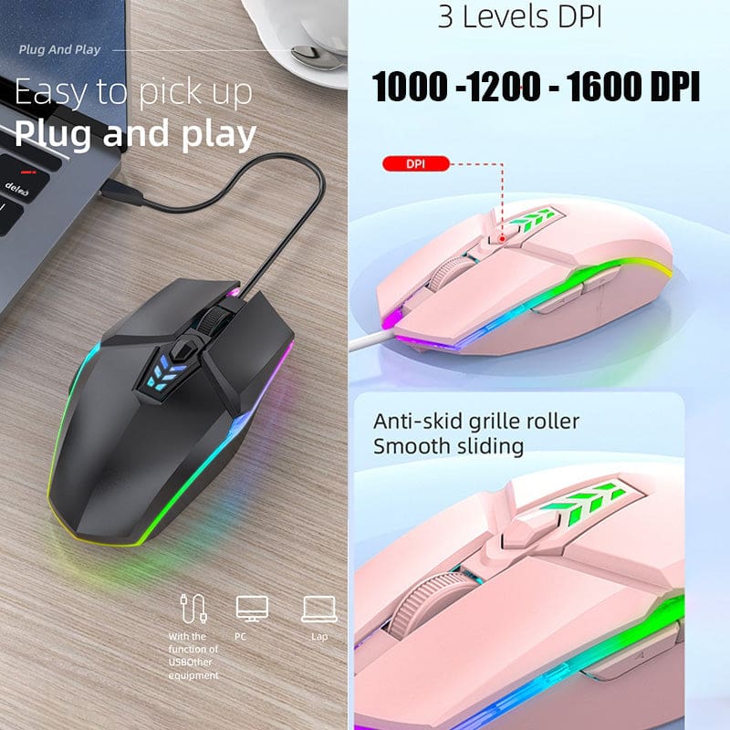 S700 Desktop Optical Mouse, USB, 6 Buttons, DPI Adjustment, LED light