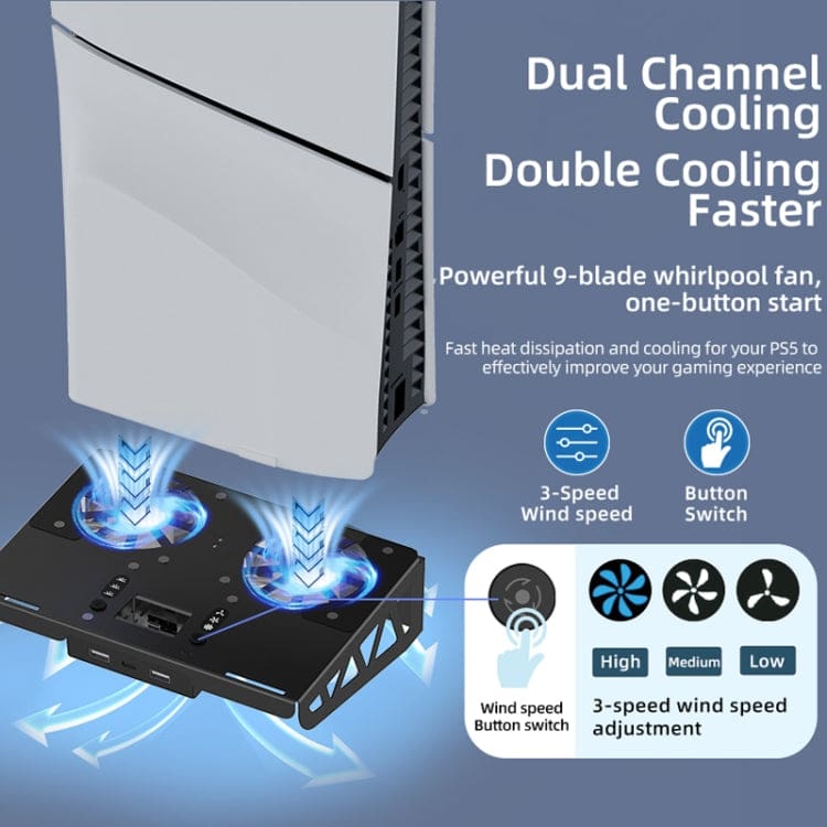 iPlay PS5 Wall Mount Cooling Stand, USB Hub and Controller Charging Station