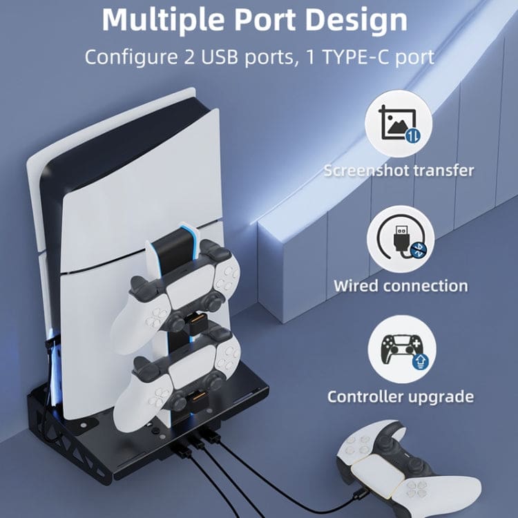 iPlay PS5 Wall Mount Cooling Stand, USB Hub and Controller Charging Station