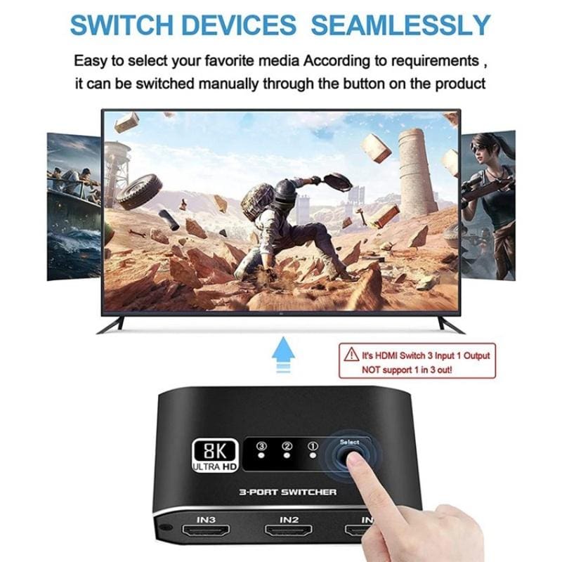 HDMI 8K 60Hz/4K 120Hz 3 Input and 1 Output HDM Switch