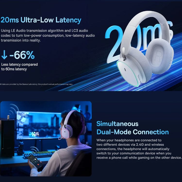Baseus AeQur Wireless Gaming Headphones, 2.4G, Wired or Wireless, ANC, App Configuration