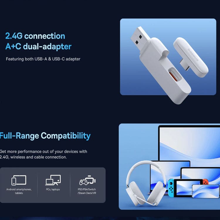 Baseus AeQur Wireless Gaming Headphones, 2.4G, Wired or Wireless, ANC, App Configuration