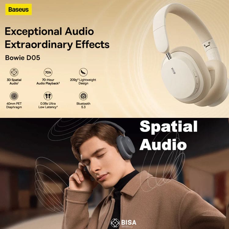 Baseus Bowie D05 Wireless Headphones, Wired or Wireless, Microphone, App Configuration