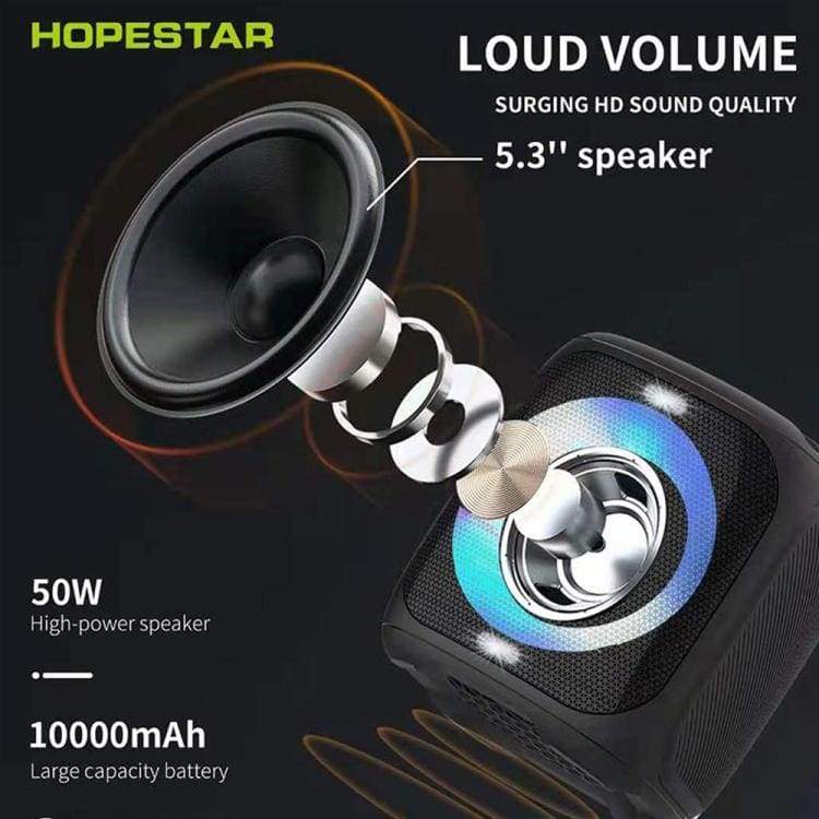 Hopestar Party 100 50W Big Bluetooth Speaker Cube, 10000mAh Battery/Power Bank, TWS, Big LED Light