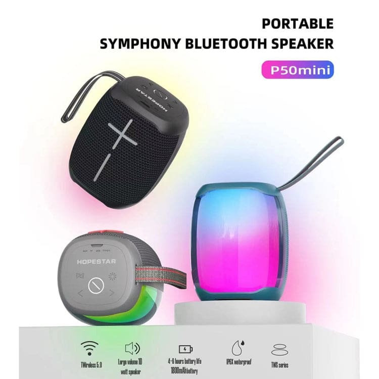 Hopestar Party 50 Mini 10W Bluetooth Speaker, 1800mAh Battery, TWS, LED Lights