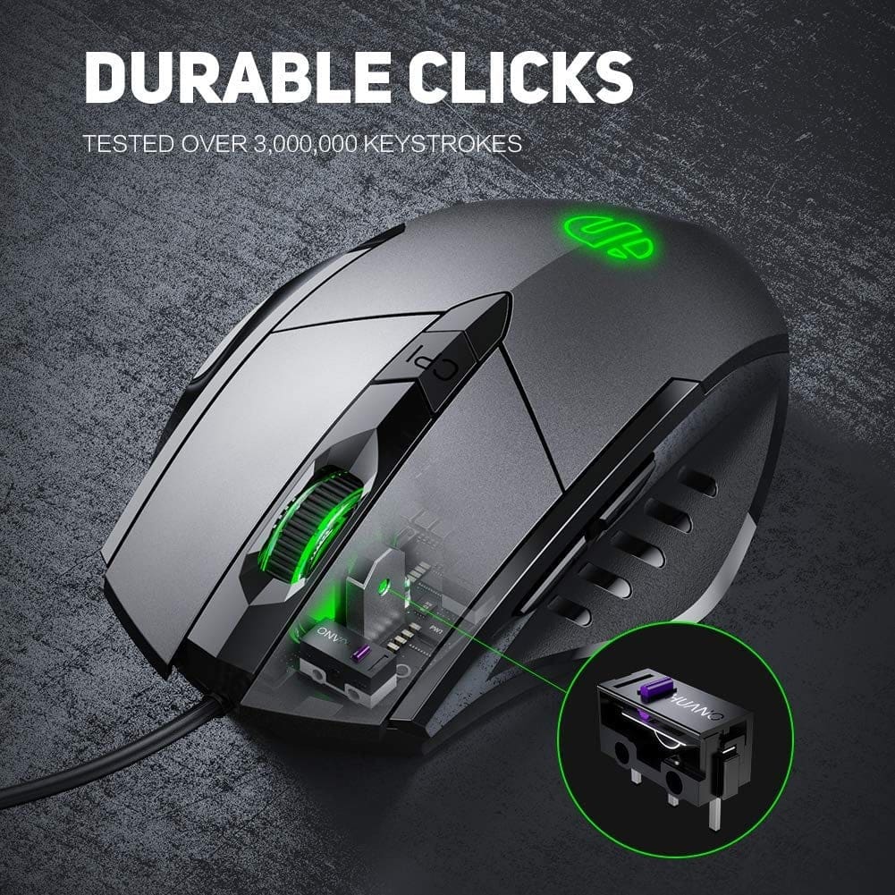 inphic W1 Wired USB 7200 DPI Optical Mouse, 6 Buttons, Scroll Wheel, LED Lighting