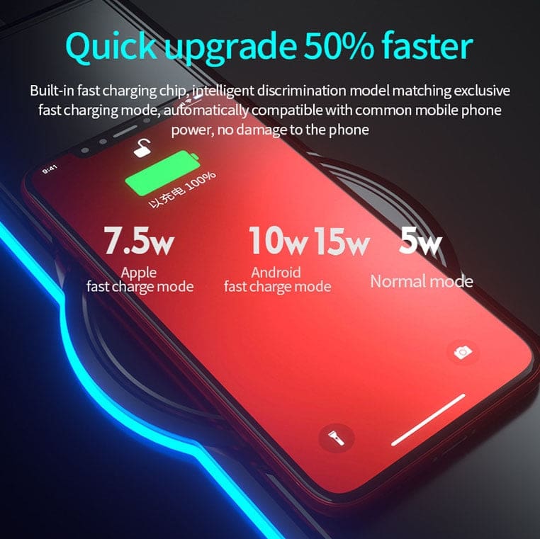 K9186 LED Large Desktop and Mouse Pad with 15W Wireless Charging Pad