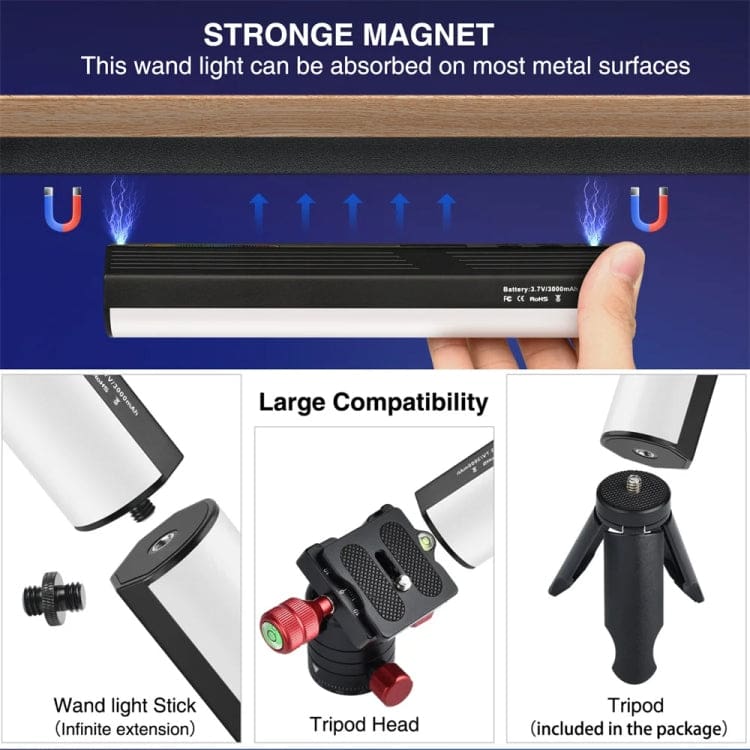 Vloglite W200 RGB Handheld LED Photography Video Fill Light, Magnetic, Tripod, OLED Display