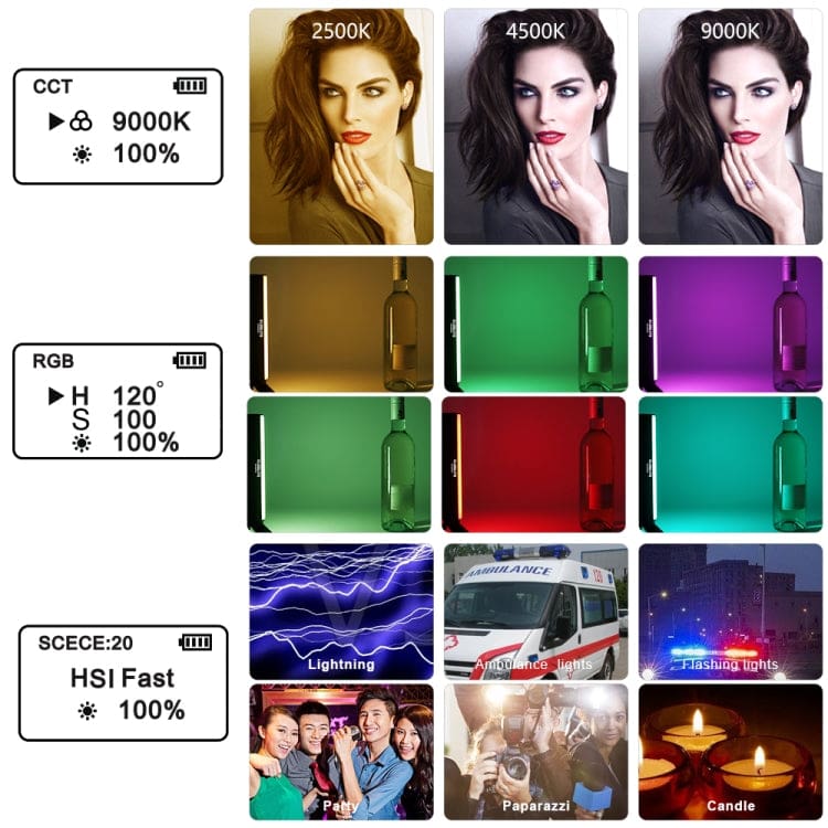Vloglite W200 RGB Handheld LED Photography Video Fill Light, Magnetic, Tripod, OLED Display