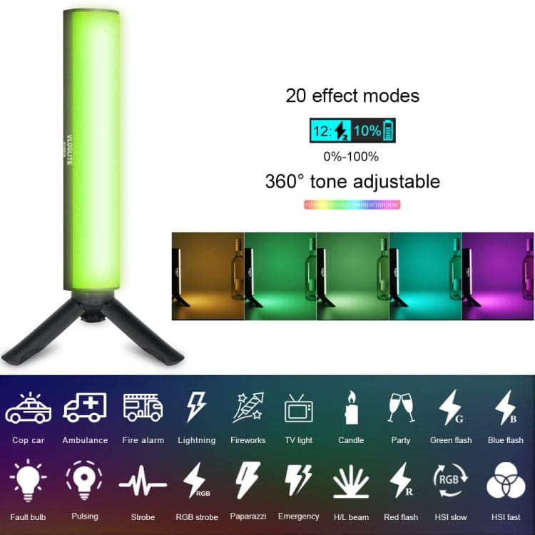 Vloglite W200 RGB Handheld LED Photography Video Fill Light, Magnetic, Tripod, OLED Display