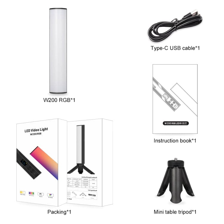 Vloglite W200 RGB Handheld LED Photography Video Fill Light, Magnetic, Tripod, OLED Display