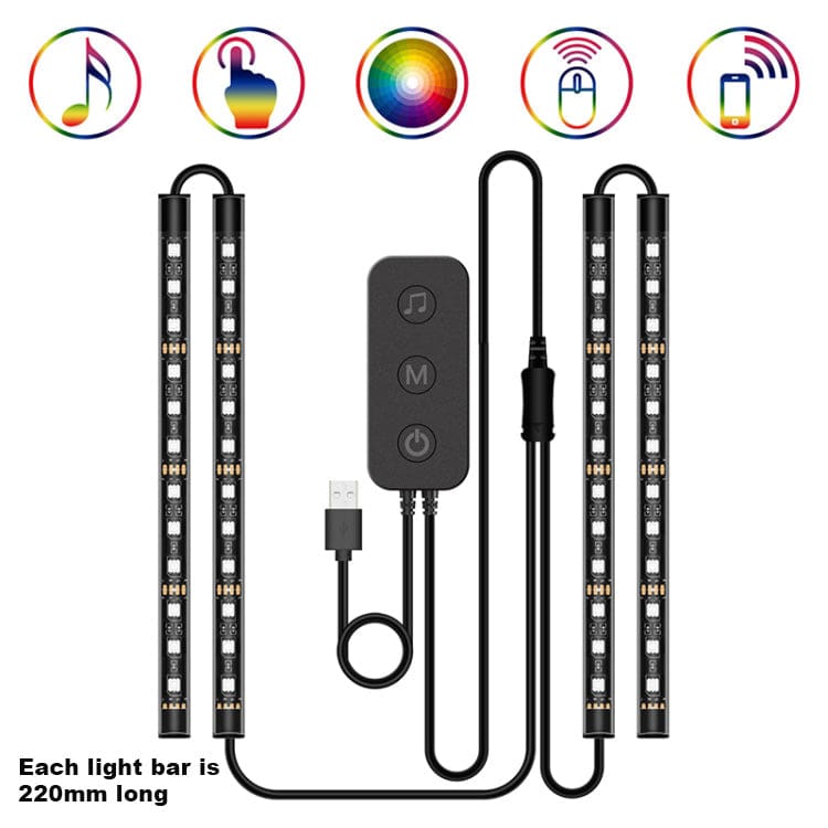 USB LED Ambient Light Bar Set, Car or Home, Bluetooth Phone App