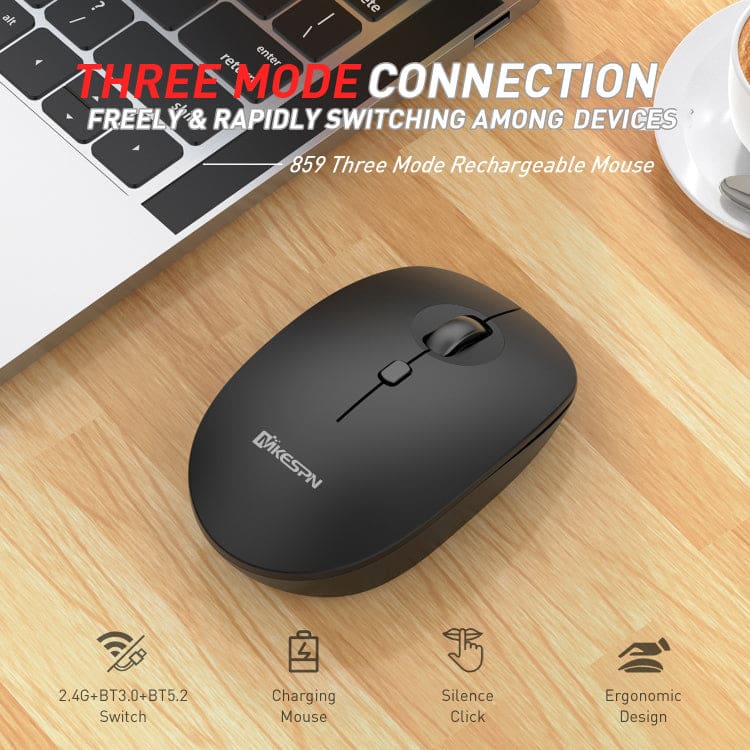 MKESPN Tri-Mode Bluetooth/RF Wireless Optical Mouse, USB 2.4G RF Dongle or Bluetooth 3/5.2 Connection