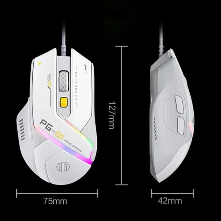 inphic PG1 Wired USB 12800 DPI Optical Mouse, Macro Software, LED Lighting