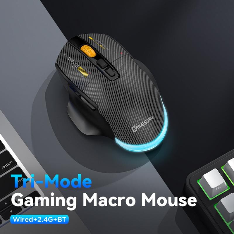 MKESPN W601 Tri-Mode BT/RF Wireless, Corded 12800DPI Optical Mouse, Carbon Fiber Texture, Macro