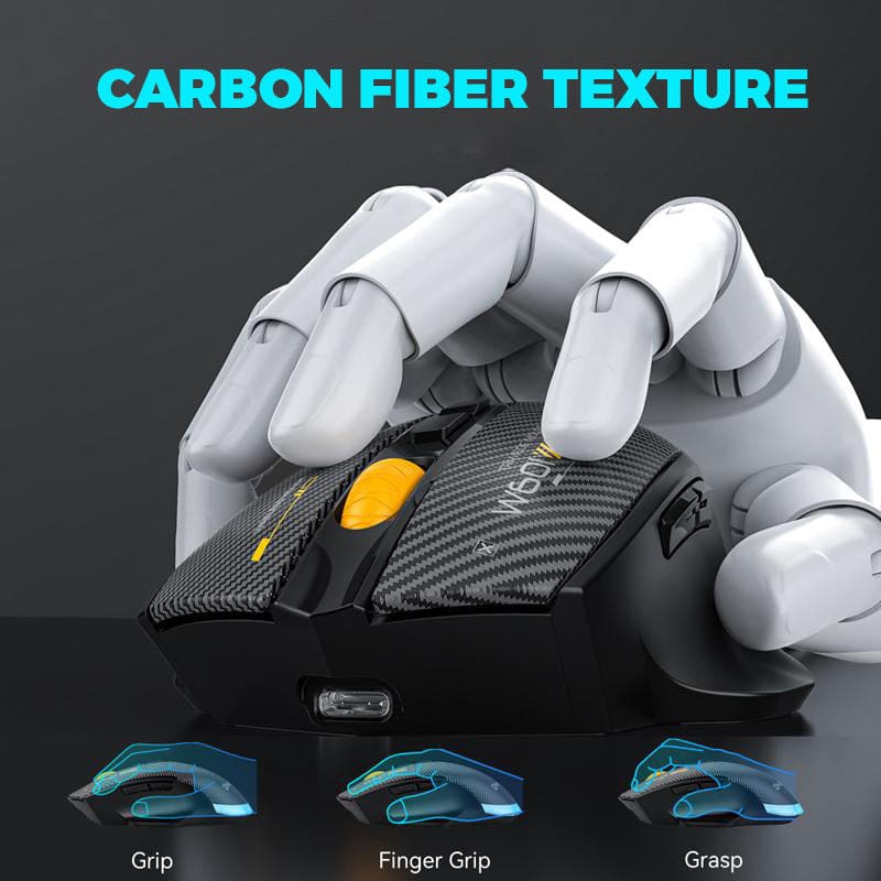 MKESPN W601 Tri-Mode BT/RF Wireless, Corded 12800DPI Optical Mouse, Carbon Fiber Texture, Macro