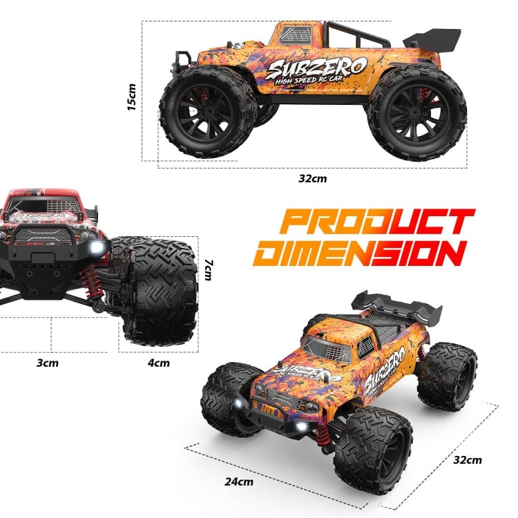 Enoze Dual Motor Bigfoot RC Truck, LEDs, Max 40km/h, Proportional Control, RTR