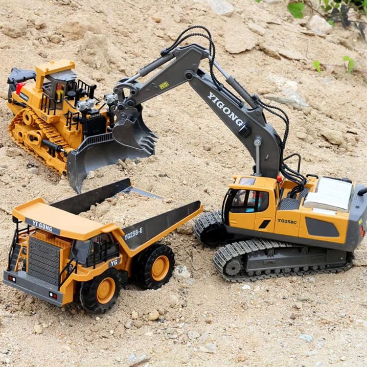 NC-258C RC Excavator, Metal Bucket, Engine Sounds, All-Terrain Caterpillar tracks, Independent Steering, Boom lights