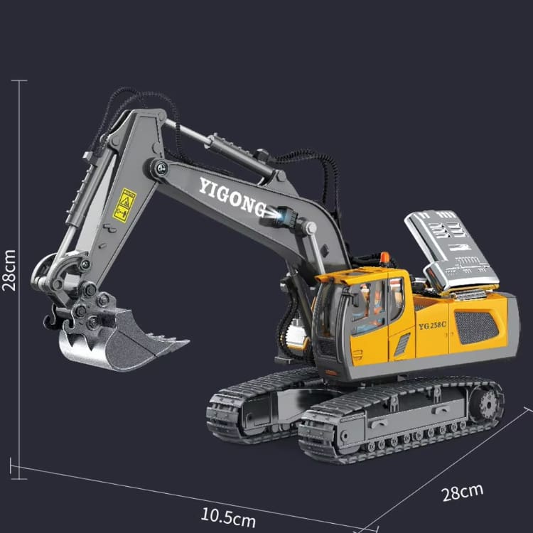 NC-258C RC Excavator, Metal Bucket, Engine Sounds, All-Terrain Caterpillar tracks, Independent Steering, Boom lights