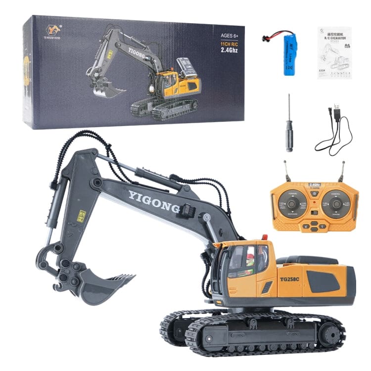 NC-258C RC Excavator, Metal Bucket, Engine Sounds, All-Terrain Caterpillar tracks, Independent Steering, Boom lights