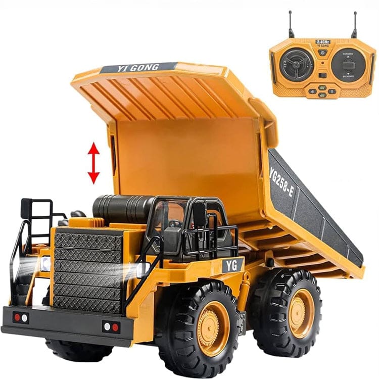 NC-258E RC Dump Truck, Tippable Metal Bed, Engine Sounds, Headlights
