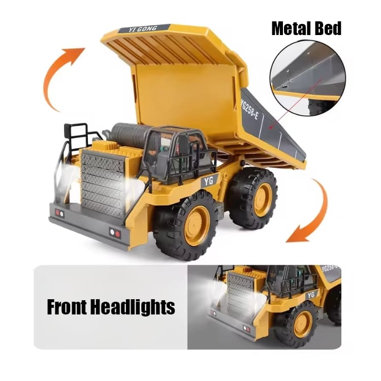 NC-258E RC Dump Truck, Tippable Metal Bed, Engine Sounds, Headlights