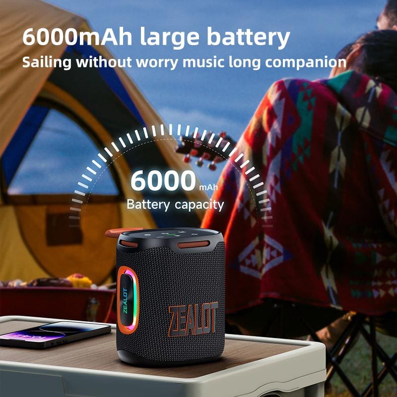 Zealot S122 25W Bluetooth Speaker, LED Lights, 6000mAh Rechargeable Battery