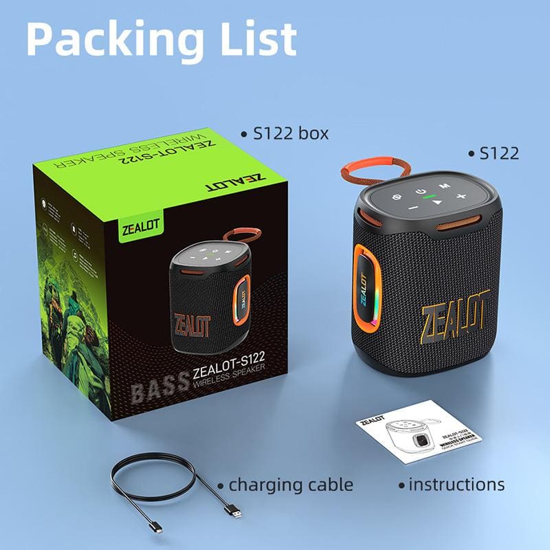 Zealot S122 25W Bluetooth Speaker, LED Lights, 6000mAh Rechargeable Battery