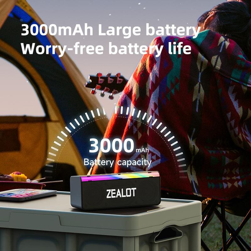Zealot S72 20W Bluetooth Speaker, LED Light Bar, 3000mAh Rechargeable Battery