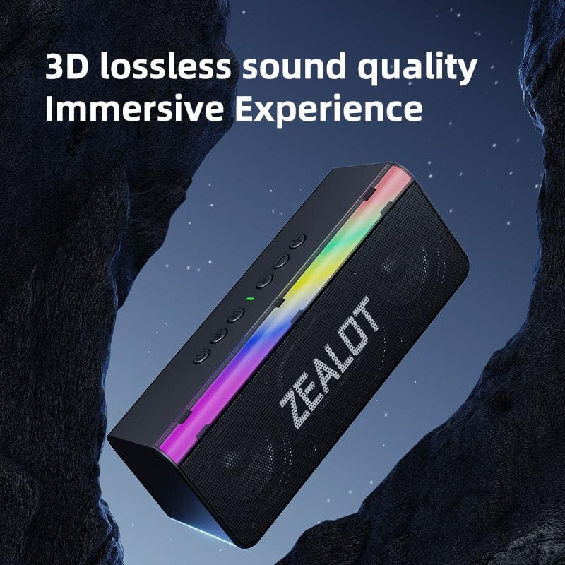 Zealot S72 20W Bluetooth Speaker, LED Light Bar, 3000mAh Rechargeable Battery