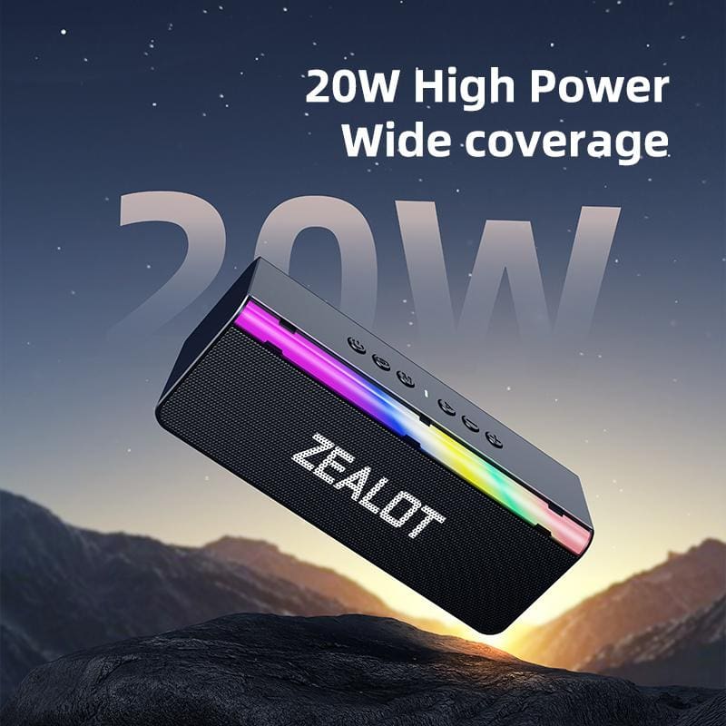 Zealot S72 20W Bluetooth Speaker, LED Light Bar, 3000mAh Rechargeable Battery