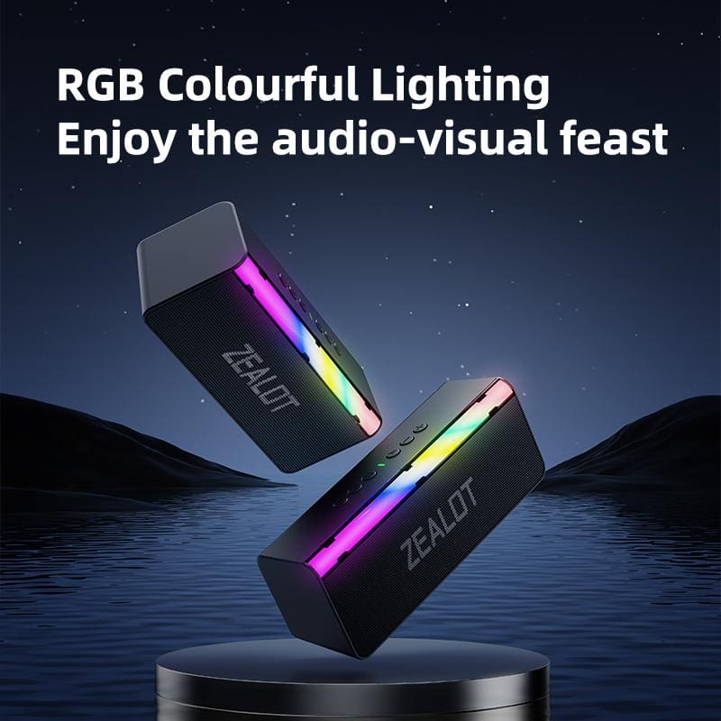 Zealot S72 20W Bluetooth Speaker, LED Light Bar, 3000mAh Rechargeable Battery