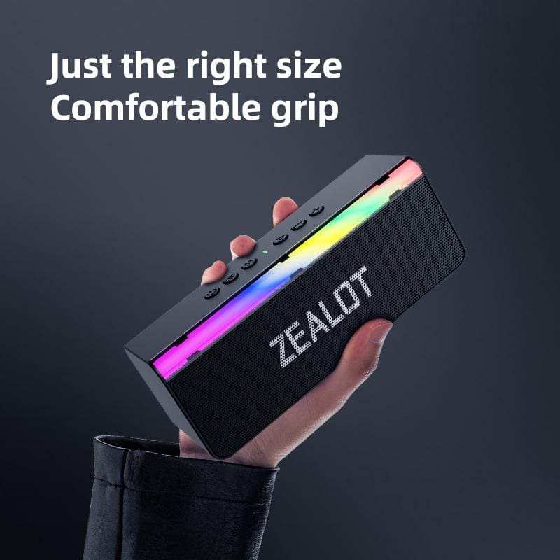 Zealot S72 20W Bluetooth Speaker, LED Light Bar, 3000mAh Rechargeable Battery