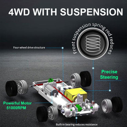 4301G 1:43 Scale RC 4WD Gyro Assist Drift Car, LED Lights, Drift and Race Tyres