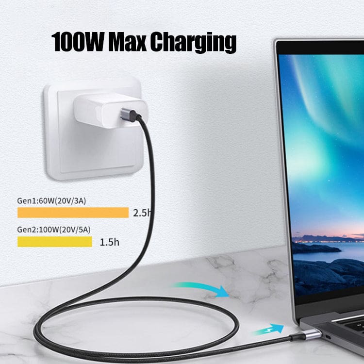 USB Type-C Elbow Male to Female Extension Cable, 10Gbps, 100W, 2Mtr