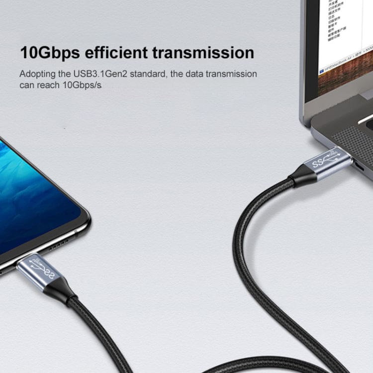 USB Type-C Elbow Male to Female Extension Cable, 10Gbps, 100W, 2Mtr
