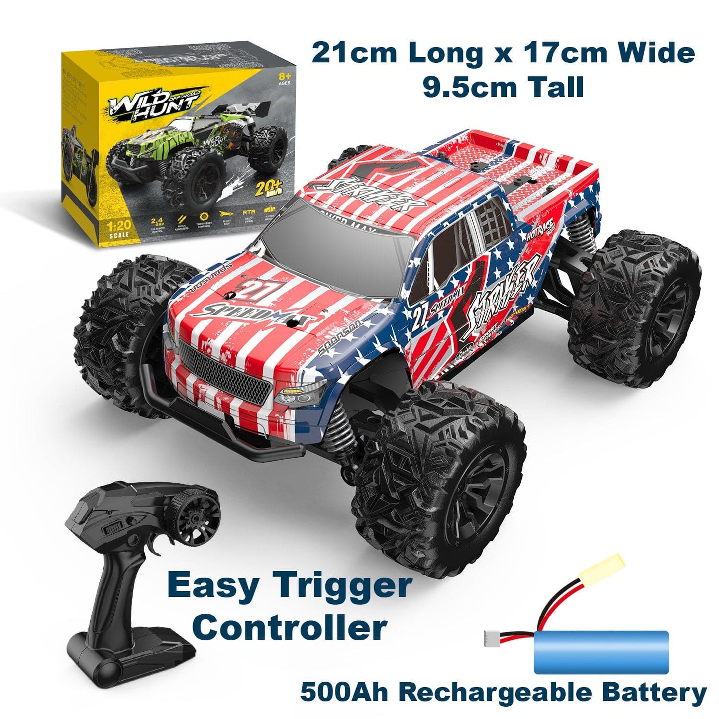 Enoze 1:20 Scale RC Car, Max 20km/h, RTR, Pistol Grip Controller