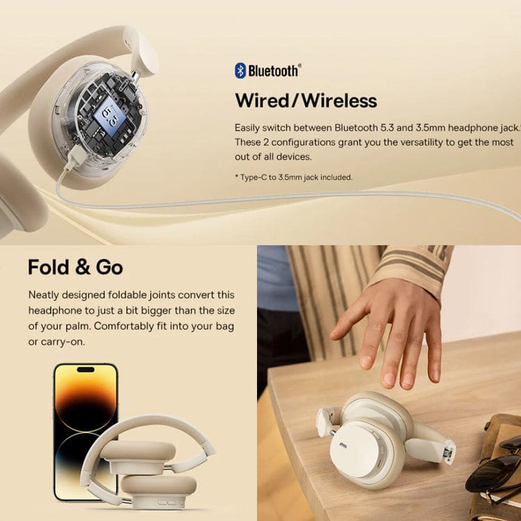 Baseus Bowie D05 Wireless Headphones, Wired or Wireless, Microphone, App Configuration