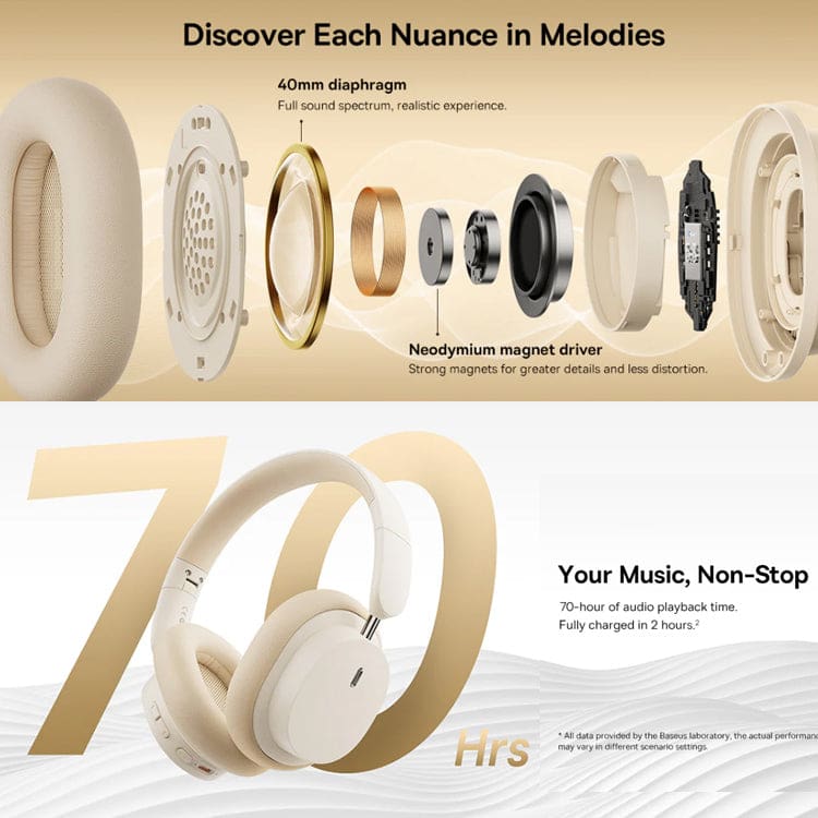 Baseus Bowie D05 Wireless Headphones, Wired or Wireless, Microphone, App Configuration