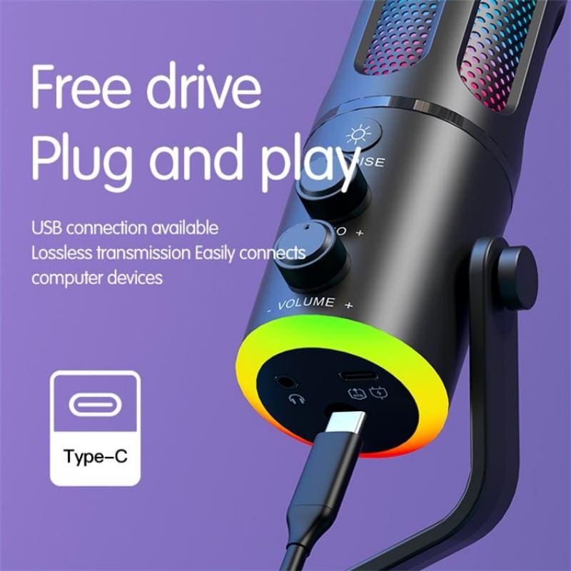 SU8 Desktop Gaming/Streaming Microphone, Noise Reduction, LED Light